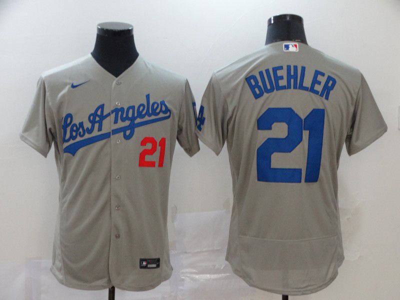 Men Los Angeles Dodgers #21 Buehler Grey Nike Elite MLB Jerseys->women mlb jersey->Women Jersey